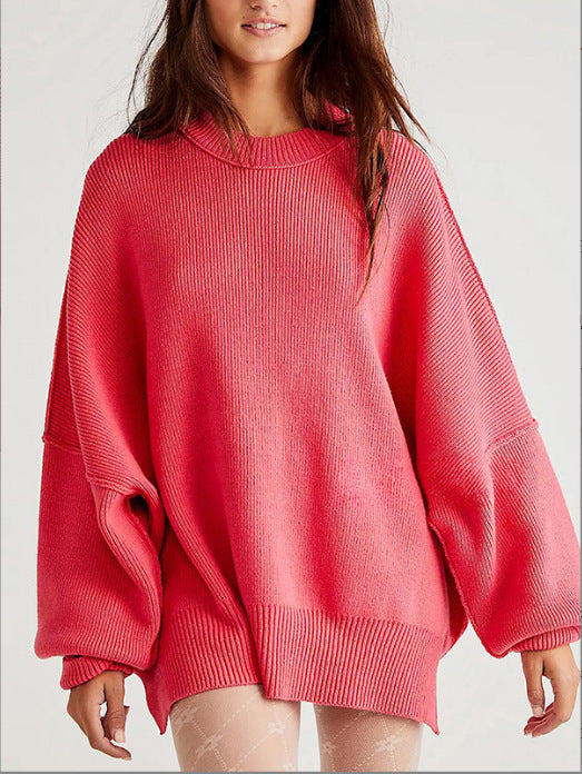 Damen Oversized Strickpullover mit breiten Ärmeln und strukturierter Oberfläche Drune