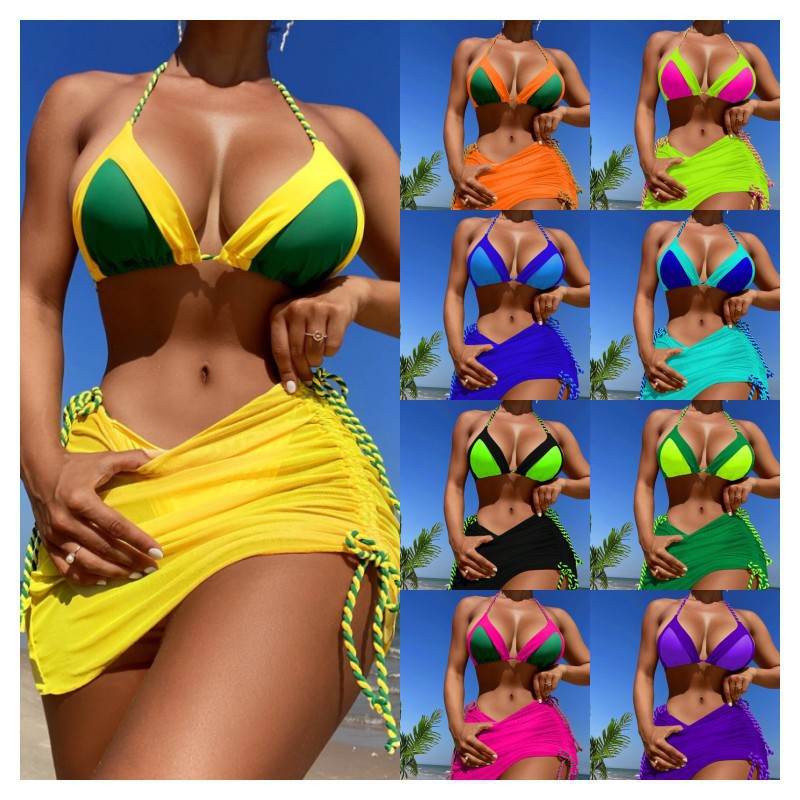 Damen Triangel-Bikini-Set mit Raffungen und Bindebändern Drune