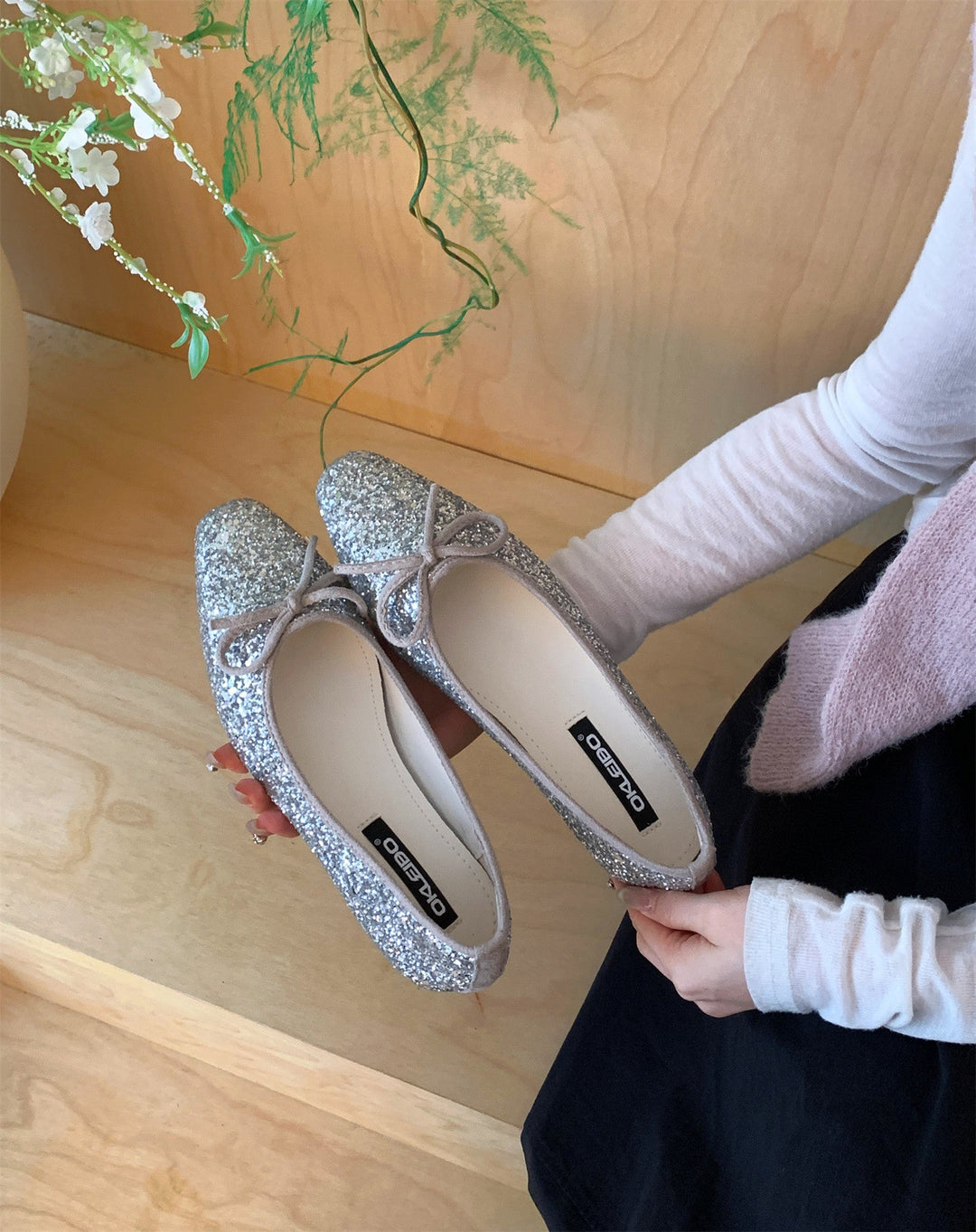 Damen Glitzernde Ballerinas mit eleganter Schleife und komfortabler Innensohle Drune
