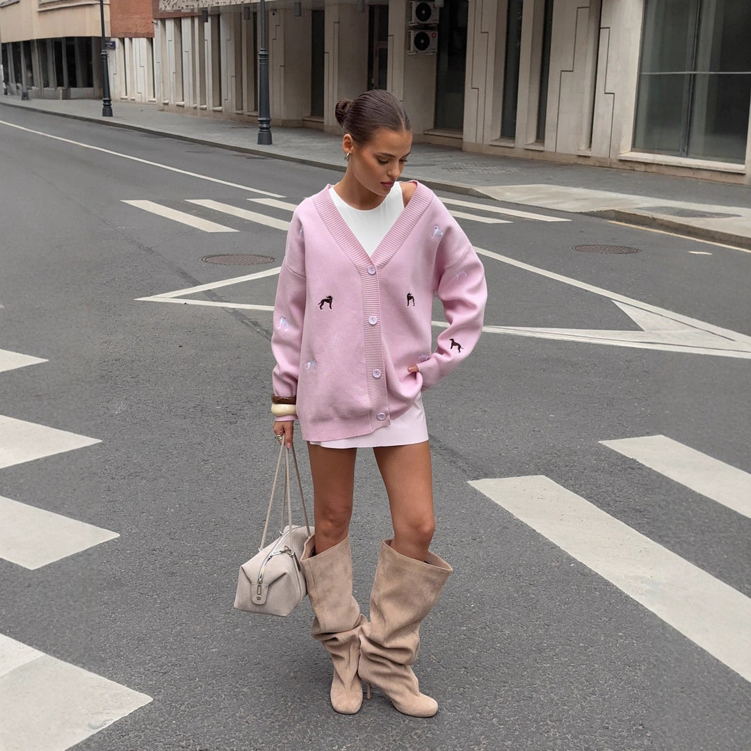 Damen lässige Strickjacke mit innovativen Detailverzierungen Drune