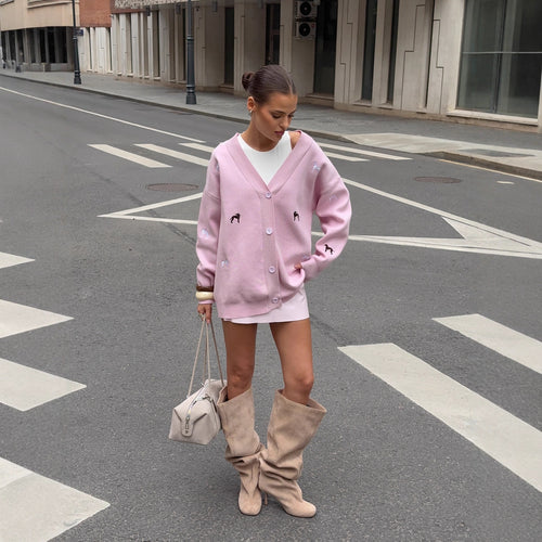Damen lässige Strickjacke mit innovativen Detailverzierungen Drune