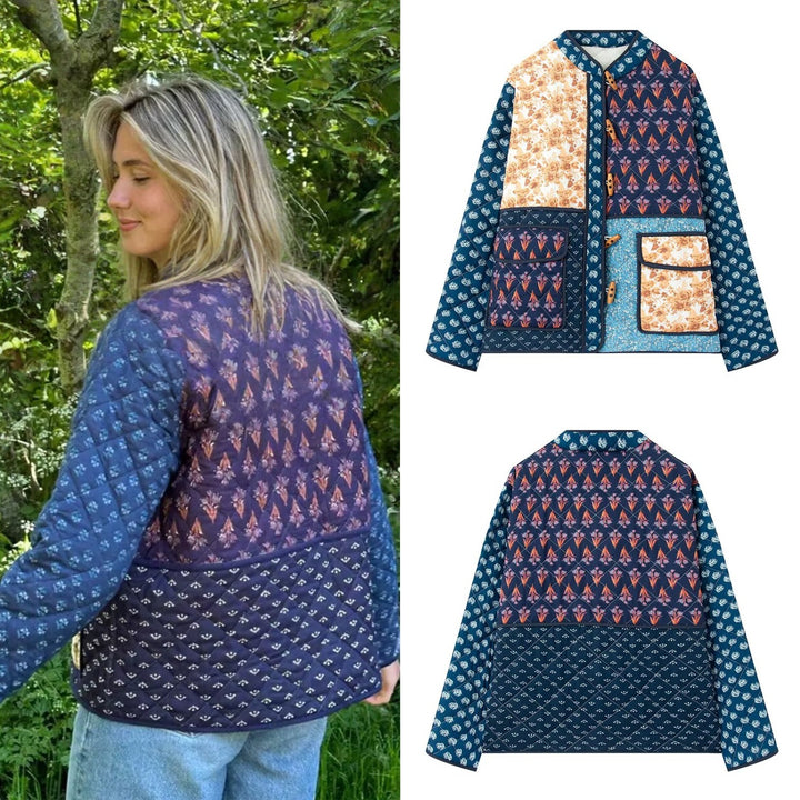 Damen Patchwork Steppjacke mit aufwendigen Mustern und praktischen Taschen Drune