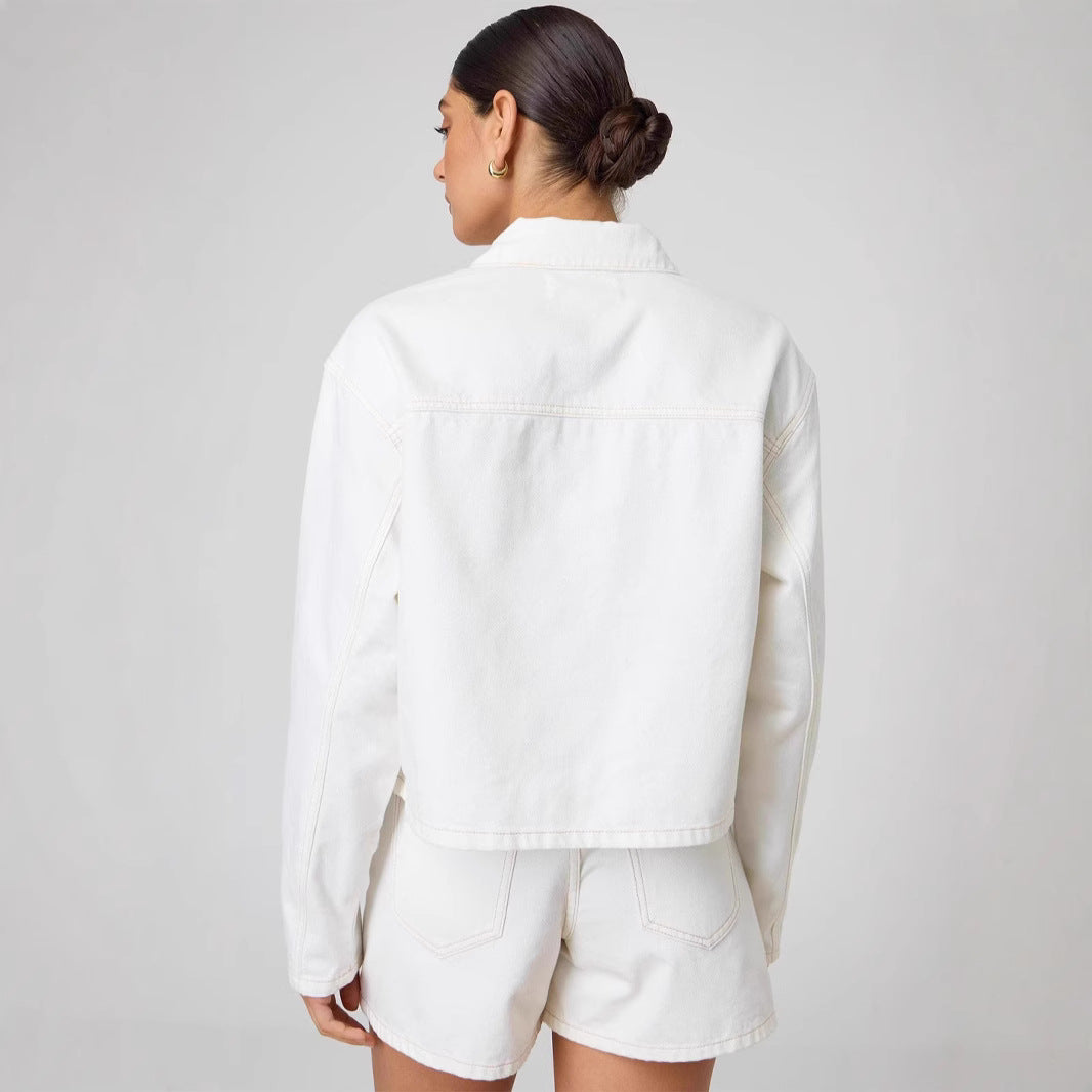 Damen Modernes Denim-Jackett mit Bindegürtel Drune