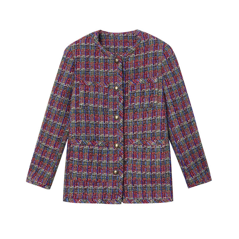 Damen Elegante Tweedjacke mit dekorativen Knöpfen Drune