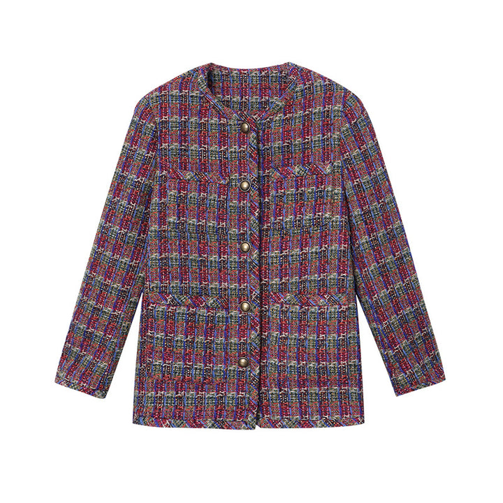 Damen Elegante Tweedjacke mit dekorativen Knöpfen Drune