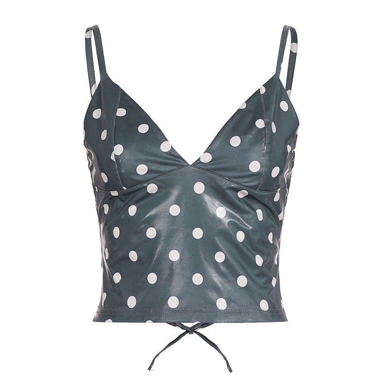 Damen Trendiges Polka Dot Oberteil aus Kunstleder Drune