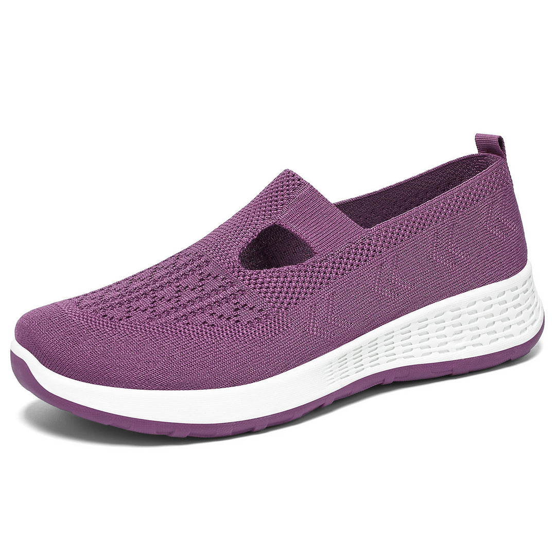 Damen nan gestrickter Slip-On Komfort-Sneaker mit V-Cut, elastischem Einstieg und dämpfender Waben-Zwischensohle Drune