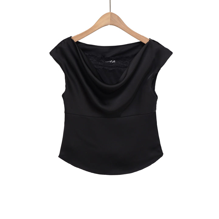 Damen elegante Satinbluse mit raffiniertem Wasserfall-Ausschnitt Drune