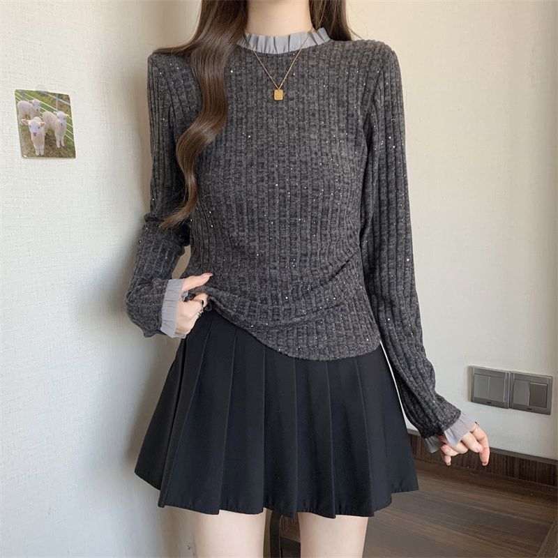 Damen Eleganter Feinstrickpullover mit dekorativem Kragen Drune