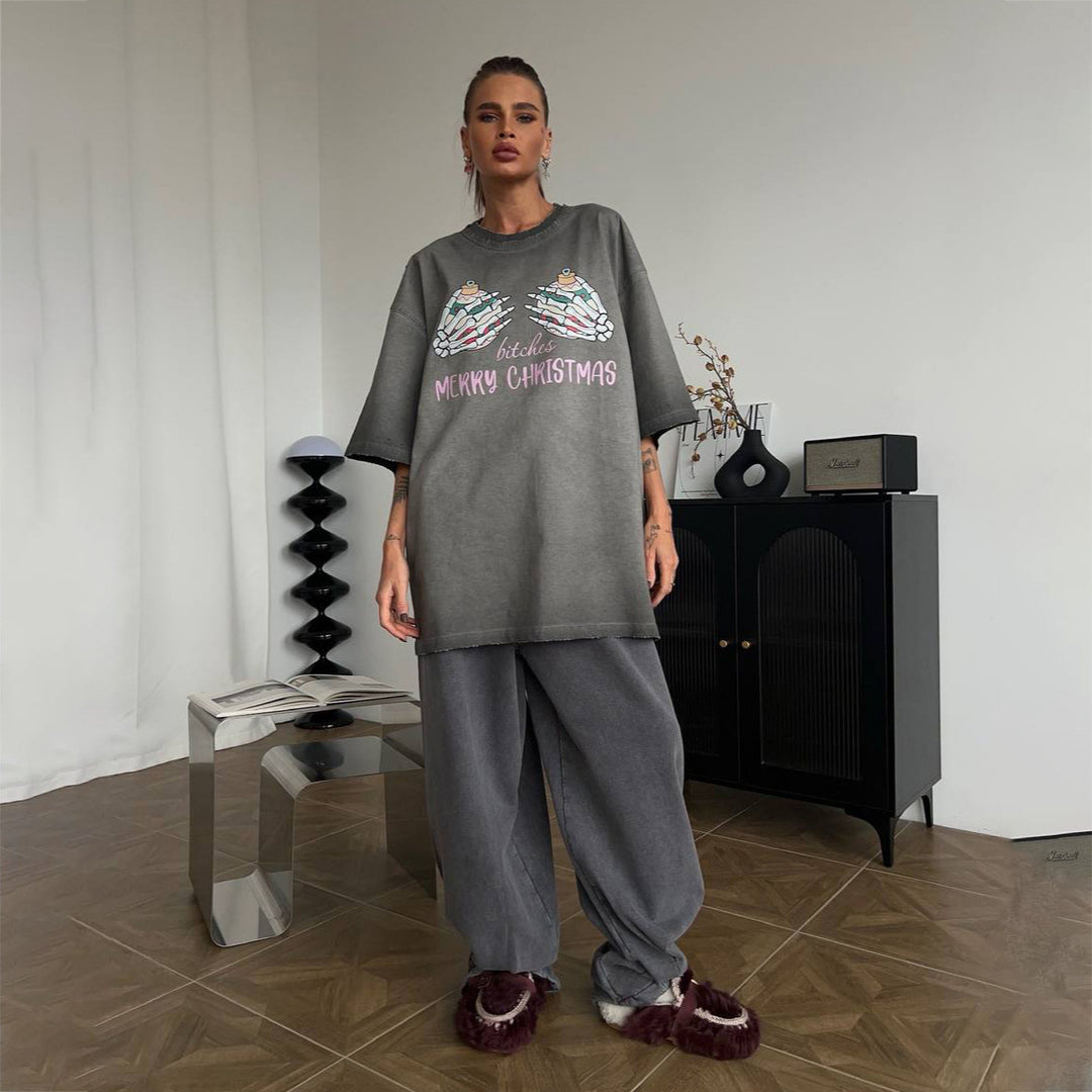 Damen Oversized Sweatshirt mit grafischem Weihnachtsmotiv Drune