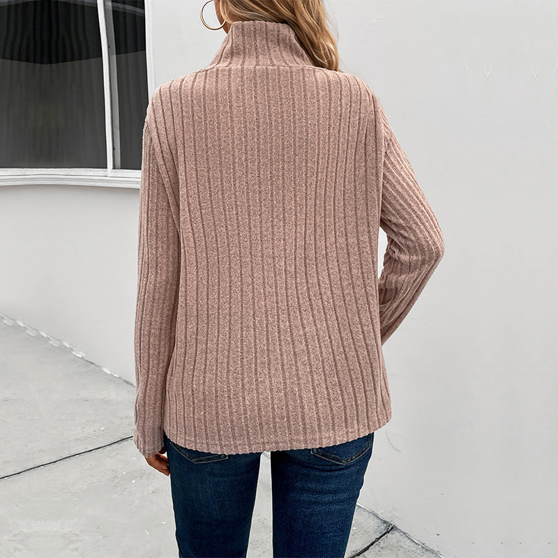 Damen modischer Strickpullover mit hohem Kragen und Knopfdetails Drune