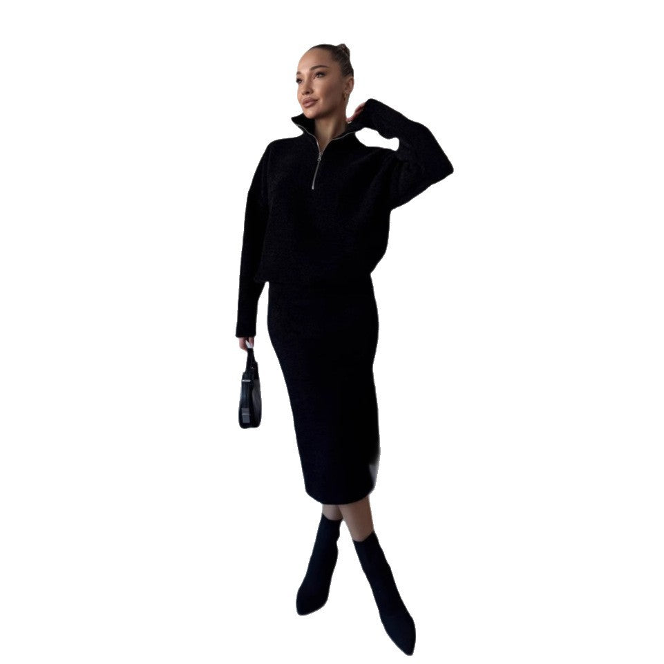 Damen Sportlicher Strickpullover mit kurzem Reißverschluss Drune