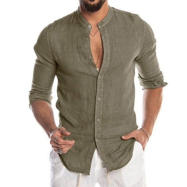 Herren Leinenhemd mit modernem Henley-Ausschnitt und Struktur Drune