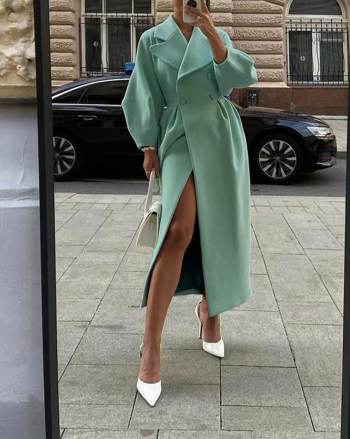 Damen Maximaler Oversized Mantel mit Schulterschultern und Doppelreihe Drune
