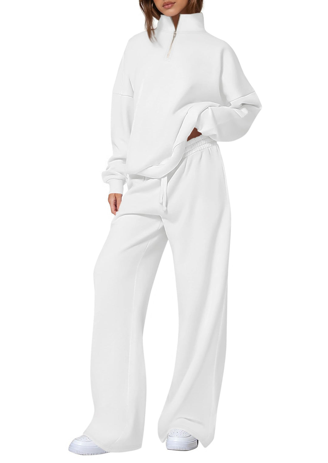 Damen nan oversized Jogginganzug mit Stehkragen halbem Reißverschluss und weitem Bein Drune