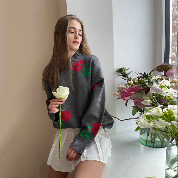 Damen Strickpullover mit floralem Muster Drune