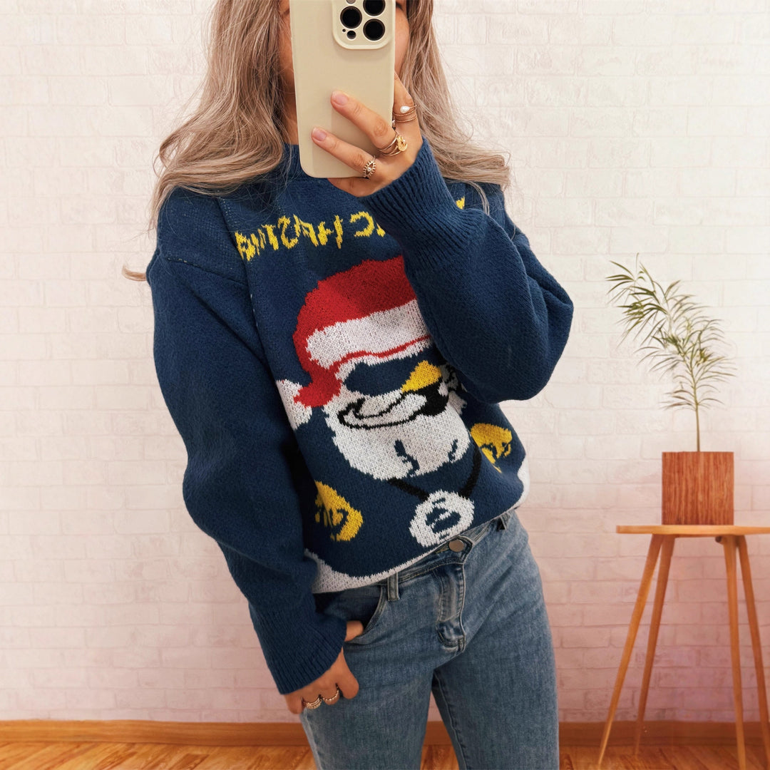 Damen festlicher Strickpullover mit Weihnachtsmotiv Drune