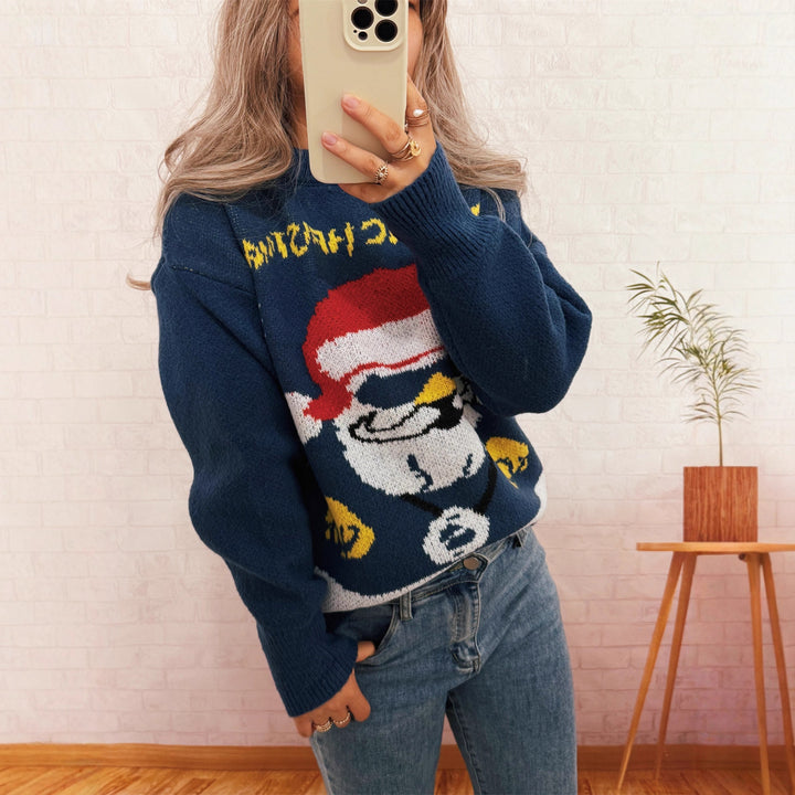 Damen festlicher Strickpullover mit Weihnachtsmotiv Drune