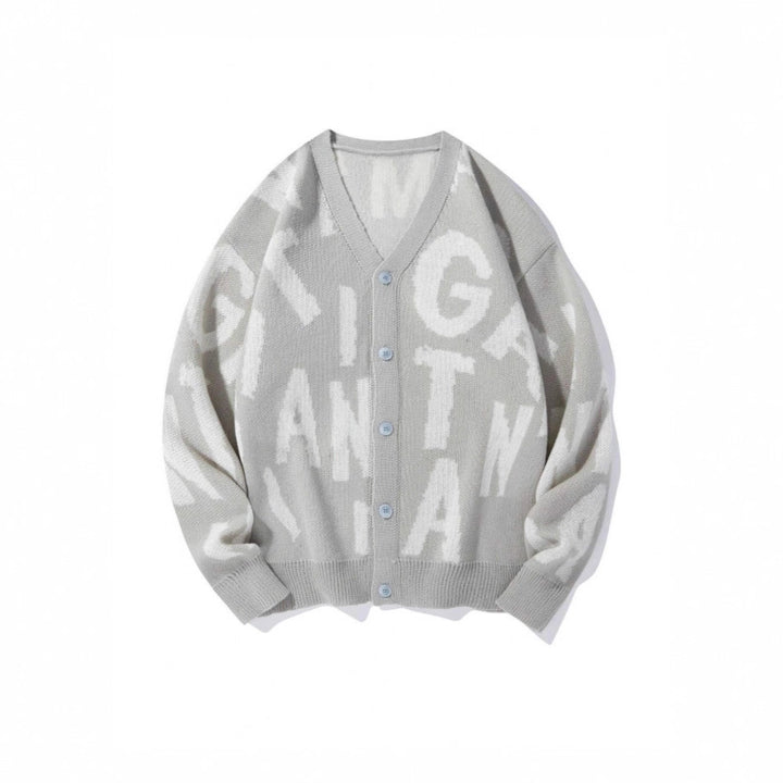Damen Strickjacke mit stilvollem Schriftmuster und V-Ausschnitt Drune