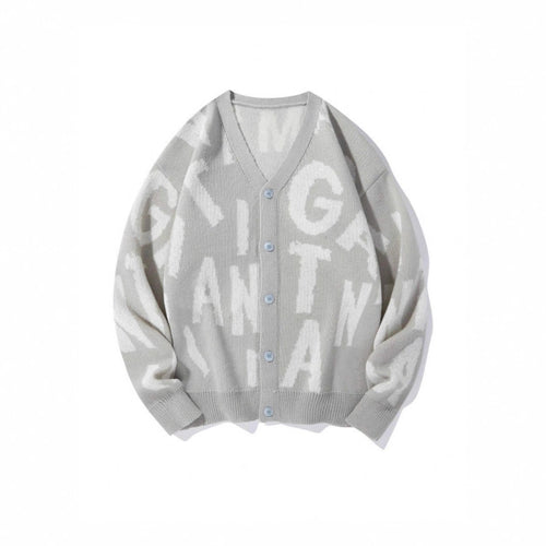 Damen Strickjacke mit stilvollem Schriftmuster und V-Ausschnitt Drune