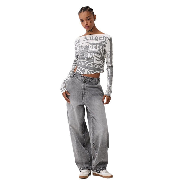 Damen Crop-Top mit kreativem Schriftdesign und weitem Schnitt Drune