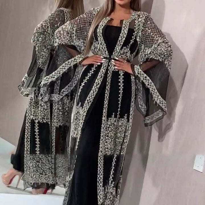 Damen Elegantes Abendkleid mit kunstvollen Spitzen- und Paillettenverzierungen Drune