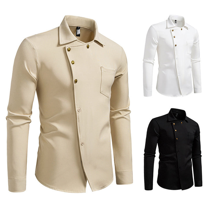 Herren elegantes Hemd mit asymmetrischem Knopfdesign Drune