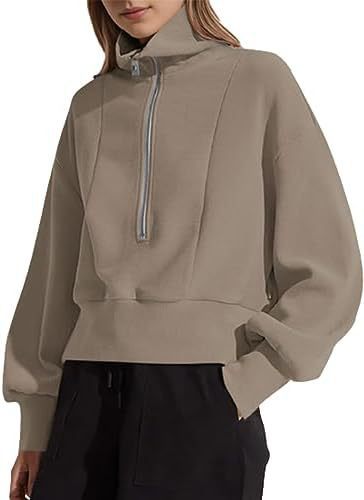 Damen sportlicher Zip-Pullover mit hohem Kragen Drune