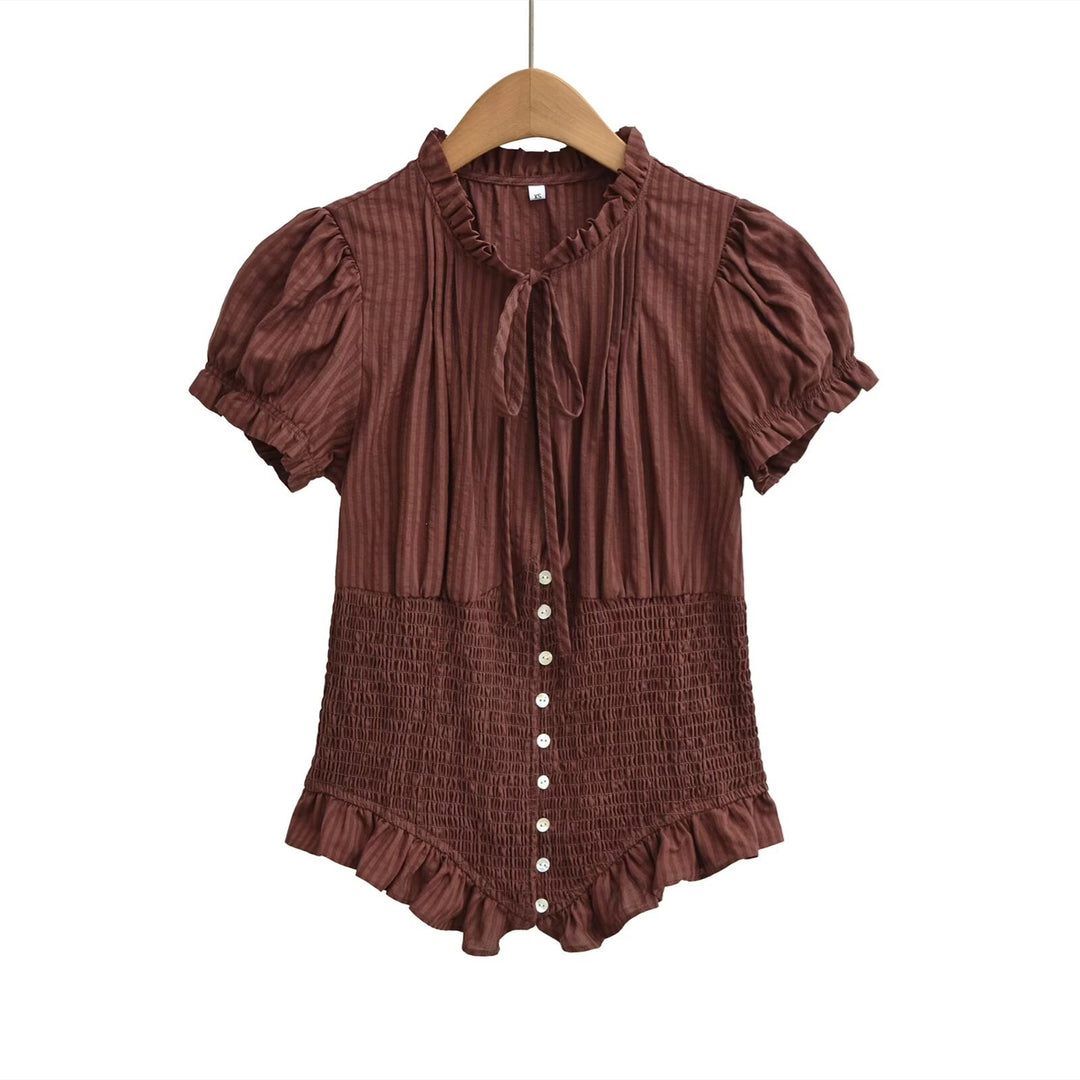 Damen Kurzarmbluse mit Rüschendetails und gerafftem Design Drune