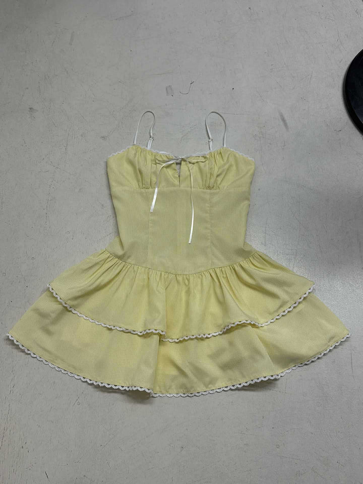 Damen verspieltes Kleid mit Rüschenelementen und Spaghetti-Trägern Drune