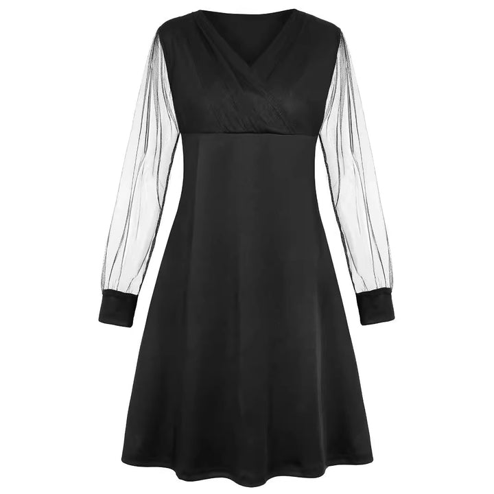 Damen nan elegant tailliertes A-Linien-Kleid mit transparenten Mesh-Ärmeln Drune