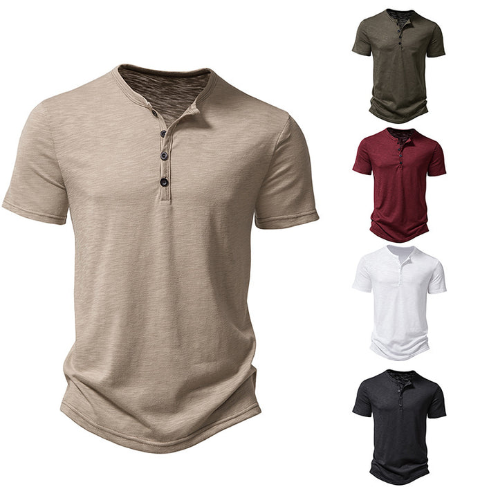 Herren Casual Kurzarm-Henley-Shirt mit strukturiertem Stoff Drune