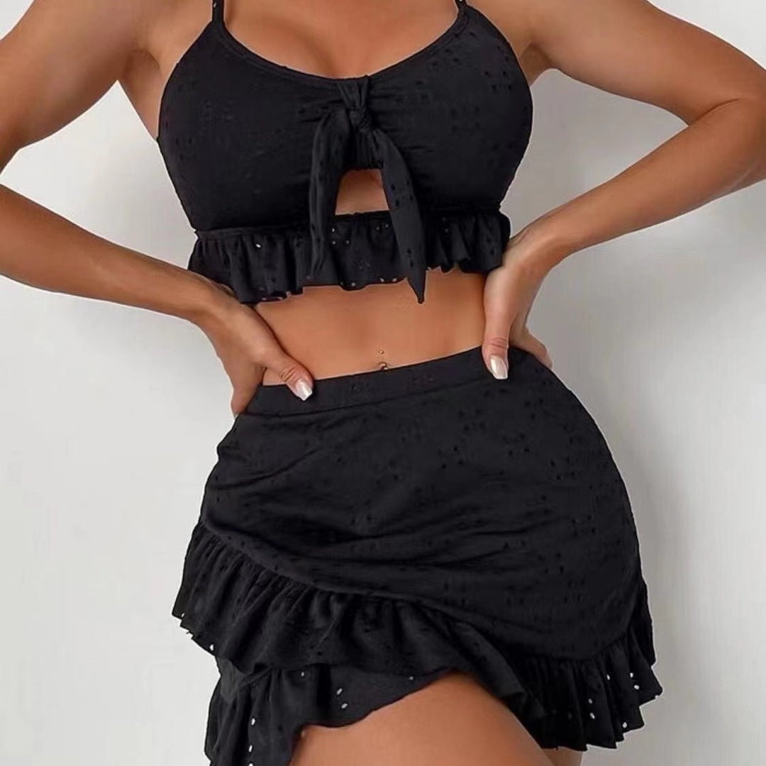 Damen Crop-Top und Minirock-Set mit verspielten Rüschendetails Drune
