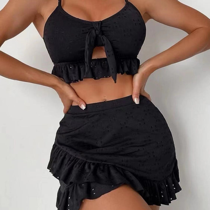 Damen Crop-Top und Minirock-Set mit verspielten Rüschendetails Drune