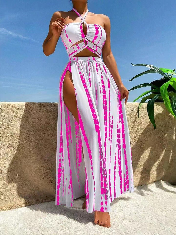 Damen Luftiges Strandkleid mit tiefem Ausschnitt und seitlichem Schlitz Drune