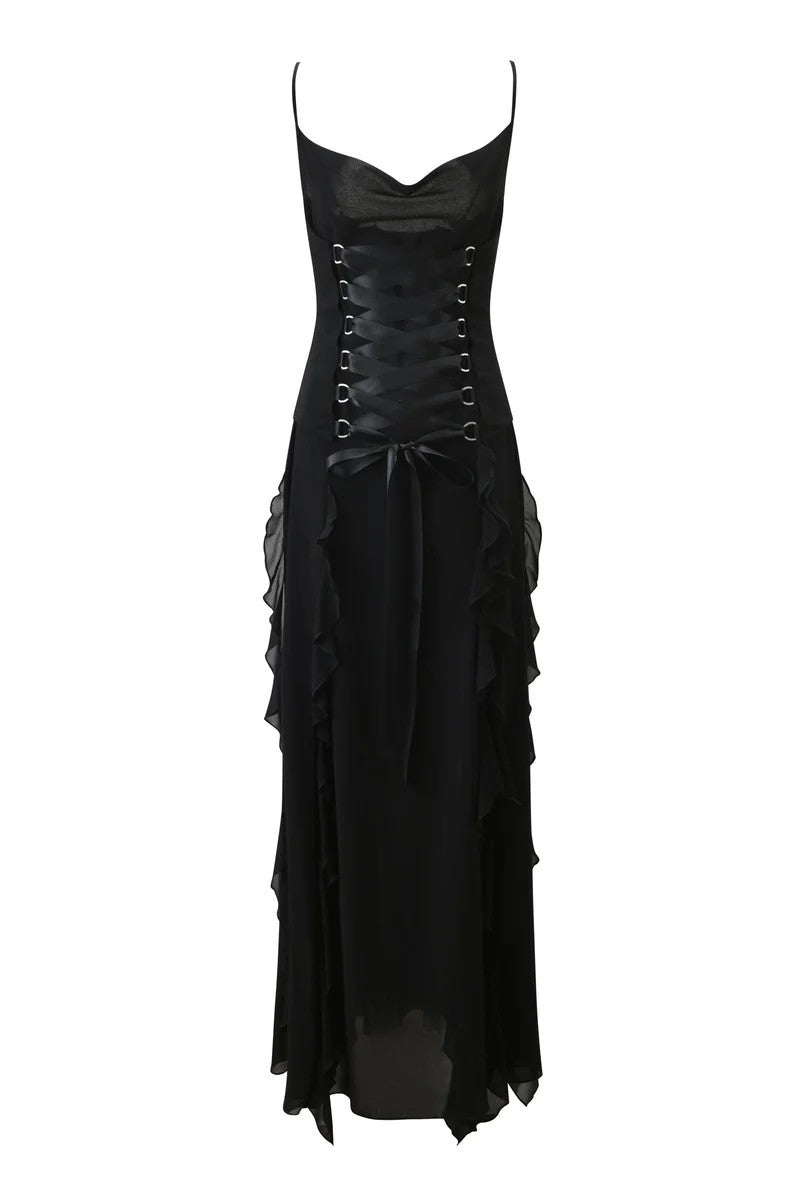 Damen Elegantes Wickelkleid mit Rüschen und Schnürdetails Drune