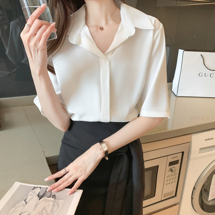 Damen Bluse mit modernem Kragen und kurzen Ärmeln Drune