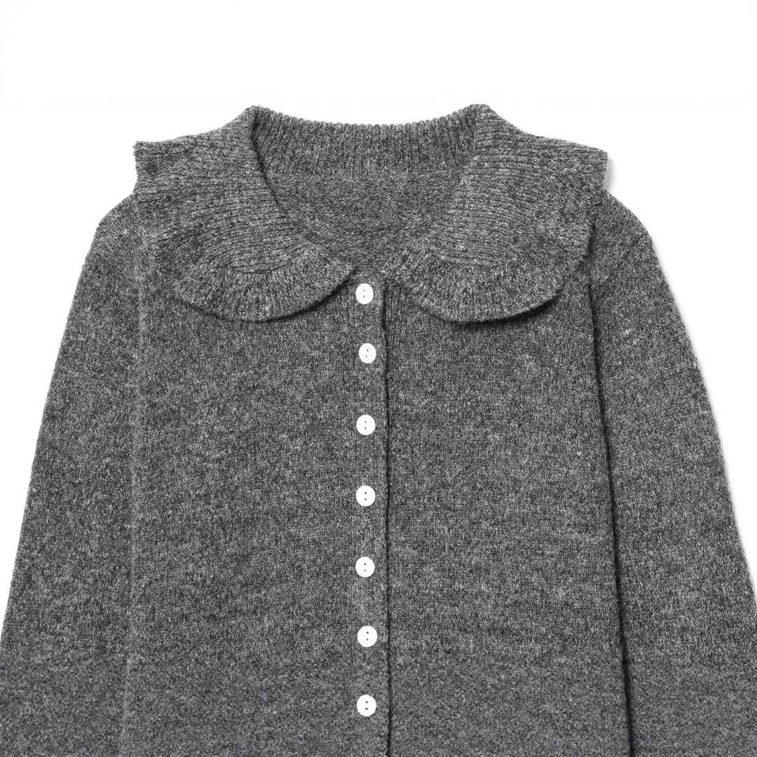 Damen Strickjacke mit Peter Pan Kragen und Knopfdetail Drune
