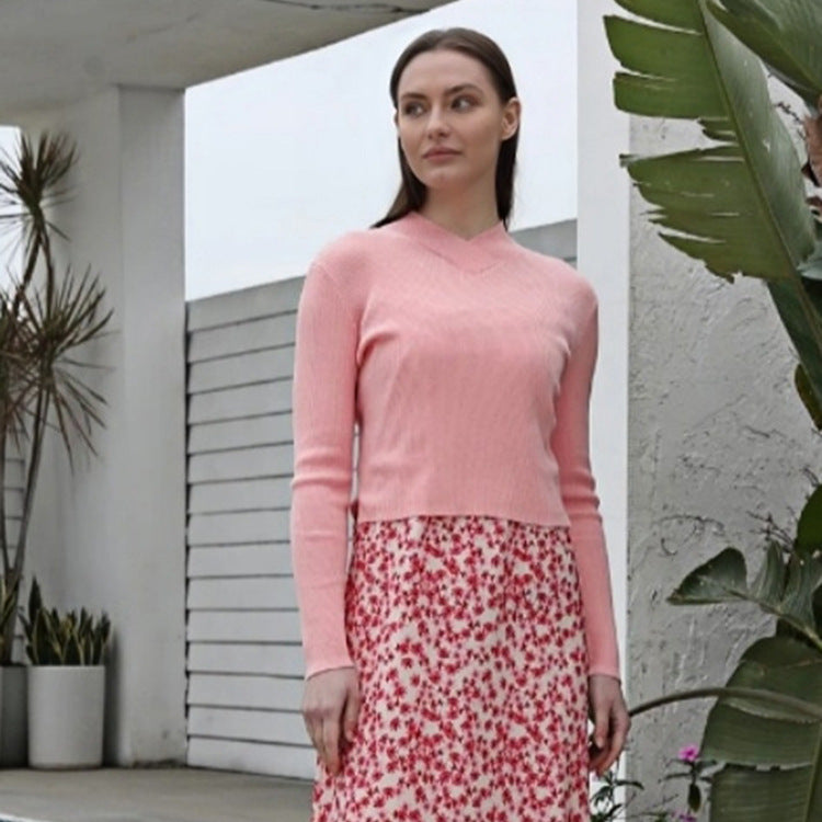 Damen Kombination aus modischem Pullover und Maxirock mit floralen Mustern Drune