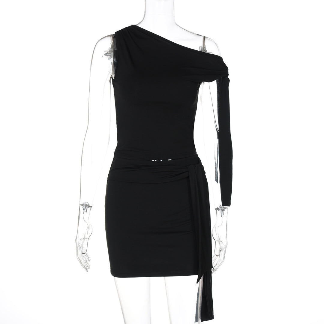 Damen One-Shoulder Mini-Kleid mit Raffung und elegantem Detail Drune