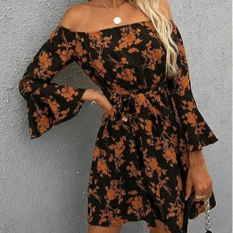 Damen Off-Shoulder Kleid mit buntem Muster Drune