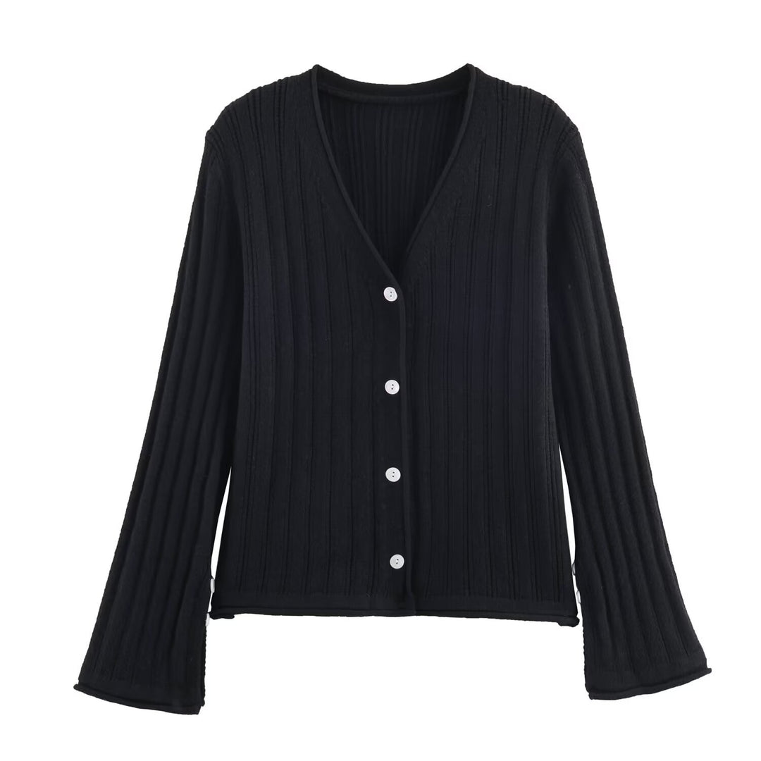 Damen Strickjacke mit Rippstruktur und eleganten Knopfdetails Drune