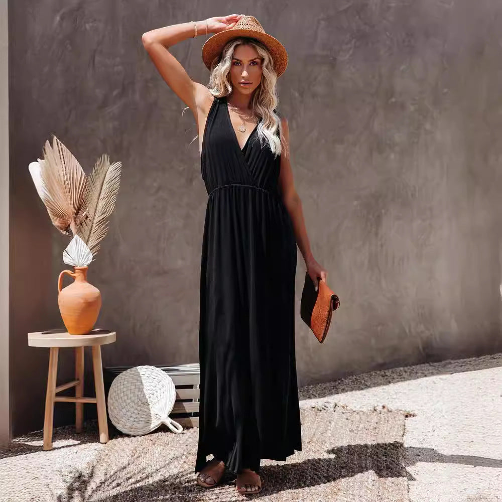 Damen Maxi-Kleid mit elegantem Wickeldesign und hohem Schlitz Drune