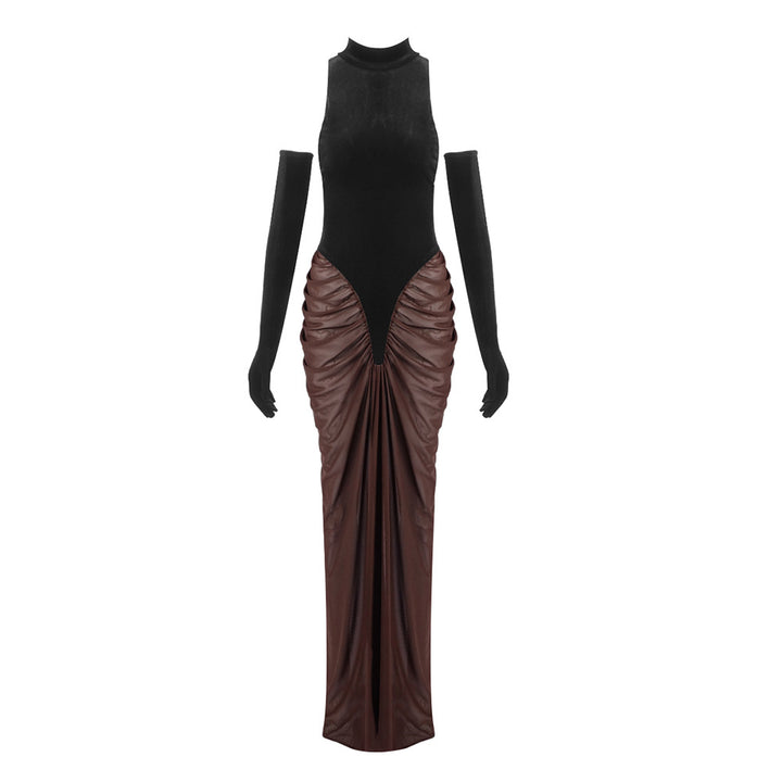 Damen Maxikleid mit hochgeschlossenem Design und kunstvollem Drapierungseffekt Drune