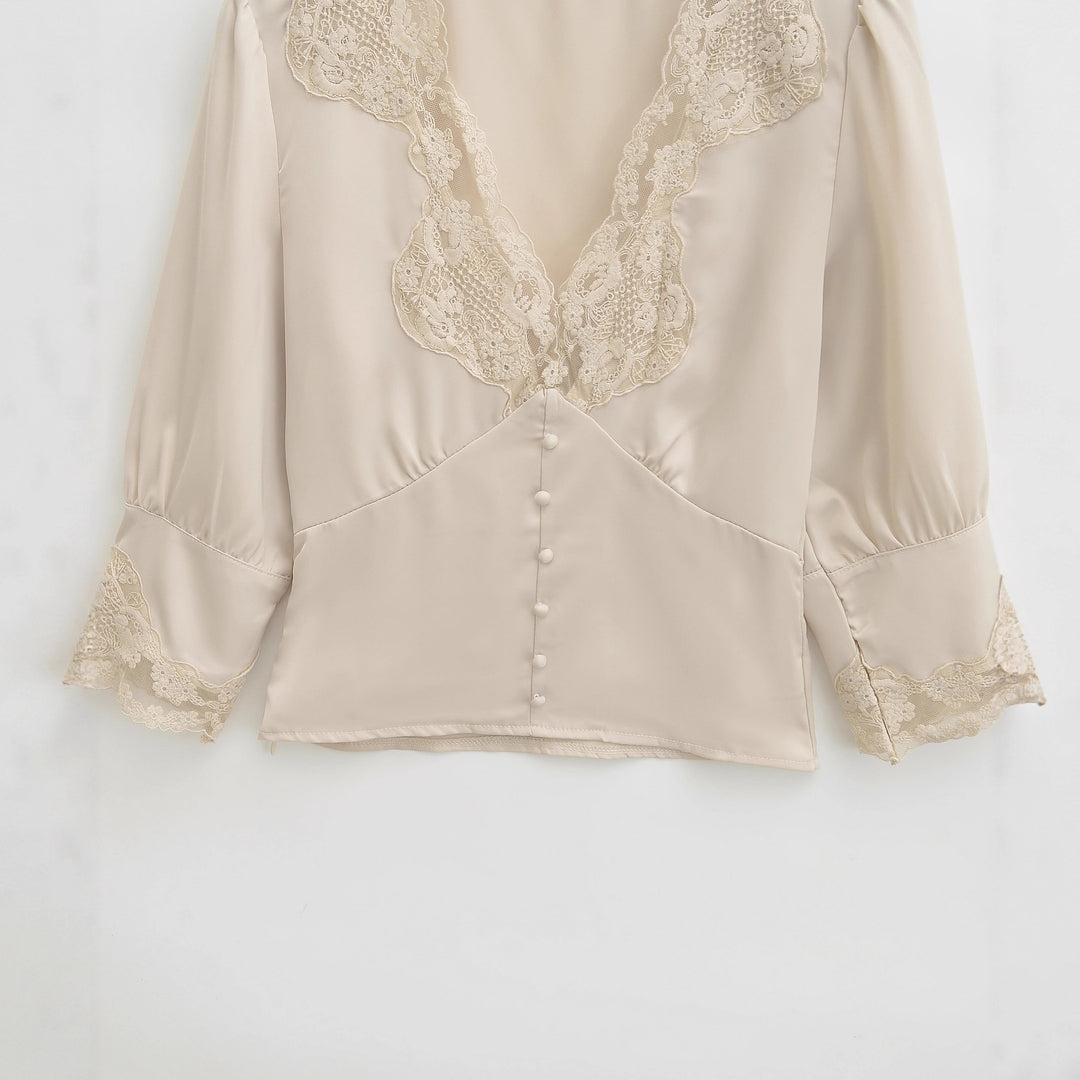 Damen elegante Bluse mit Spitzenakzenten Drune