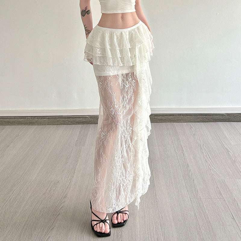 Damen Spitzenrock mit voluminösen Rüschendetails Drune