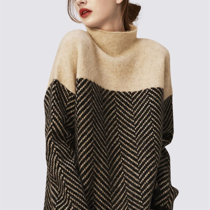 Damen gemütlicher Strickpullover mit modischem Zickzackmuster Drune