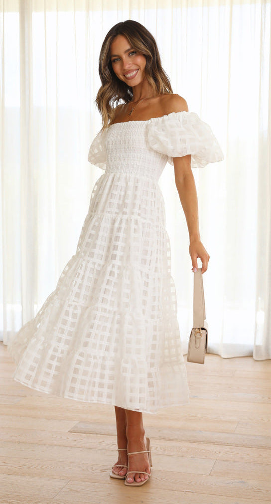 Drune | Damenkleid mit Einem Hals Lanternenärmel Lagennähte Kleid