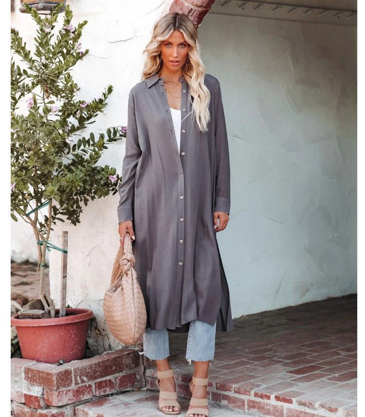 Damen Hemdblusenkleid mit eleganten Knopfdetails und seitlichem Schlitz Drune