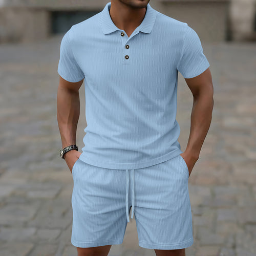 Herren elegantes Kurzarm Poloshirt und Shorts Set Drune